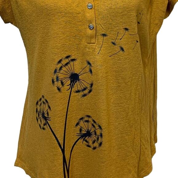 Hand Printed Upcycled Medium Dandelion Make a Wish V-Neck Short Sleeve Tee - Picture 2 of 3